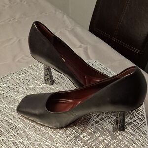 Franco Sarto Finley Black Heels with Unique Patterned Heel